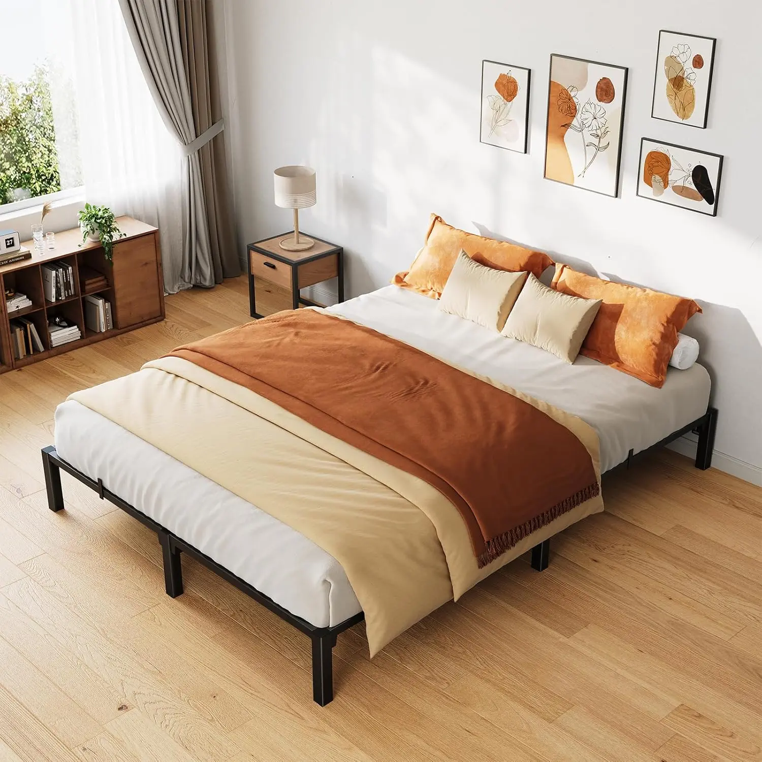 8-Inch Sturdy King Size Bed Frame, Heavy-Duty Metal Platform with Durable Iron Slat Support & Legs, No Box Spring or Screws Required, 800 Lbs Weight Capacity, Funky Indoor Bedroom Furniture (No Headboard), King Size Bed Frames, Sturdy Bed Frame