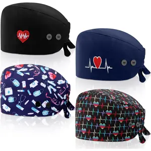 Unittype 4 Pcs Nurse Caps for Women Nursing Working Caps with Button and Sweatband Adjustable Elastic Scrub Hats for Dentist