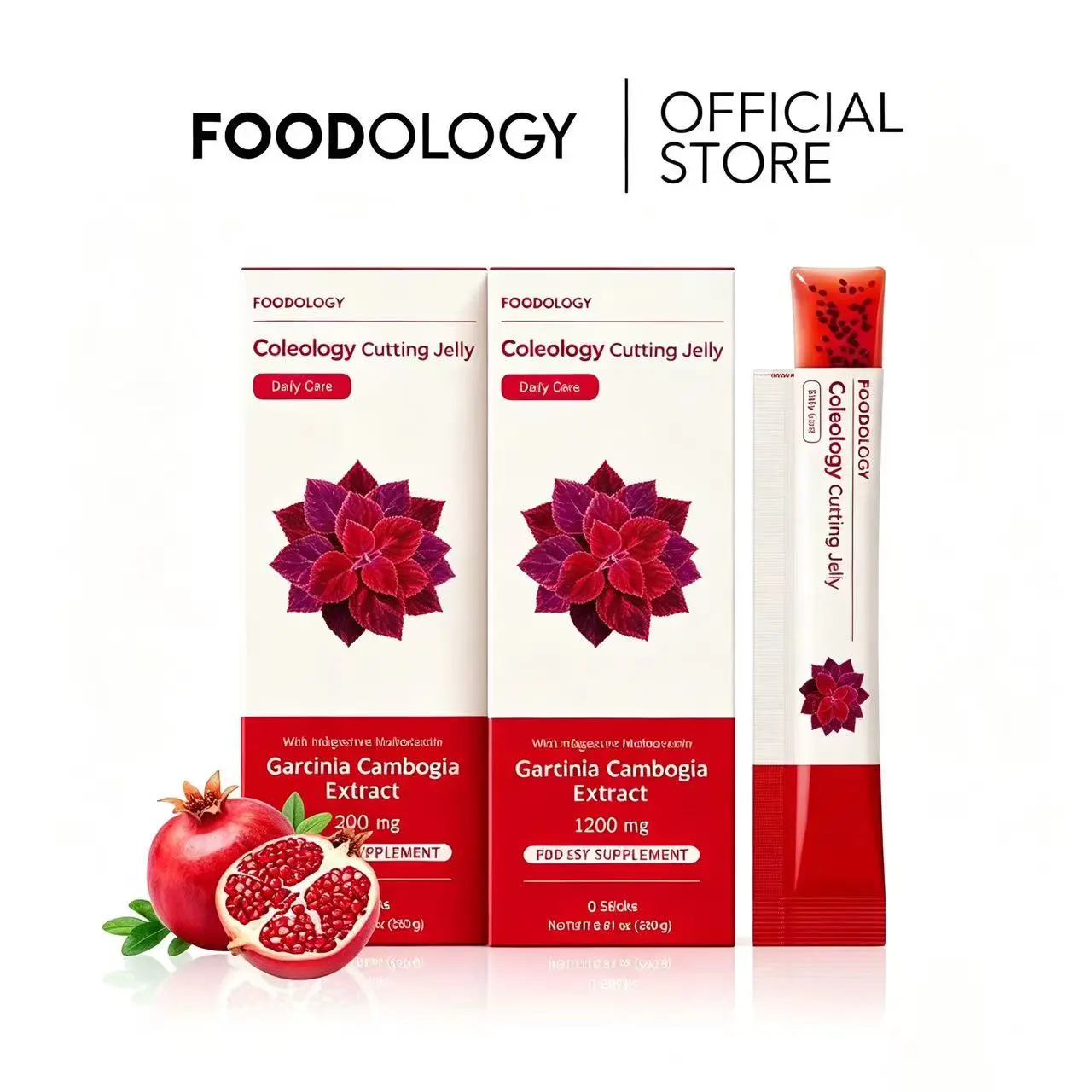 [FOODOLOGY] Coleology Cutting Jelly 10days - Garcinia Cambogia (HCA), Chia Seeds Collagen, Hyaluronic Acid, Pomegranate Flavored 8.81 oz /10 Sticks
