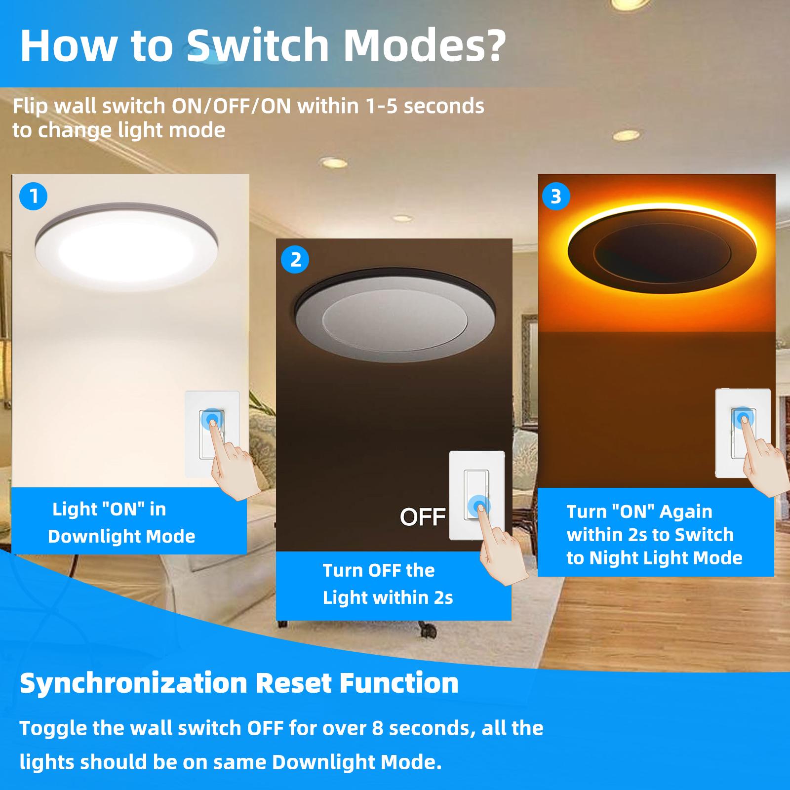 6 inch 5CCT LED Recessed Ceiling Light with Night Light with Junction Box, 2700K/3000K/3500K/4000K/5000K Selectable Ultra-Thin Lighting, 12W=110W, 10500LM, Dimmable Canless Wafer Downlight ETL
