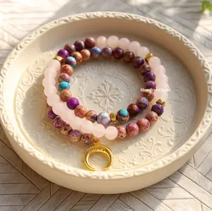 Rose Quartz 108 Mala Beads Bracelet Prayer Moon Charm Necklace Healing Gifts Women Men Jewelry big  bracelets