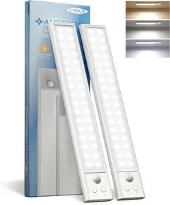 15.7 inch(40cm) Under Cabinet Lights, Wireless Closet Light, Motion Sensor, 1800mAh Rechargeable Battery, Magnetic, 3 Color Temps, 5 Levels Dimmable, Under Counter Lights for Kitchen (2 Pack)