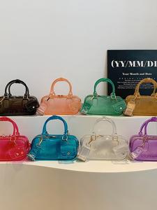 summer candy color pillow bag, transparent handbag, casual shoulder crossbody boston small square bag, high aesthetic women's purse