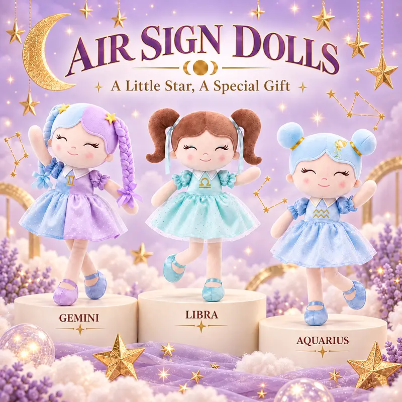Air Sign Zodiac Plush Doll Gift Set: Gemini Libra Aquarius Soft Princess Toy with Gift Bag & Birthday Card for Toddler Girls 0-6 Years, Ideal 1st Birthday Milestone Present, Christmas Morning Surprise & Nursery Room Decor