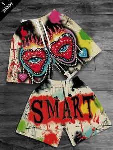 Smart Graffiti Shorts for Men and Women with Love Eye Print Summer 2026 Shorts New Men's Party Beach Pants Hip Hop European and American Street Trendy Brand Sports Shorts Men's Underwear Casual Camouflage Shorts Casual Streetwear Shorts