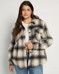 Women's Plus Size Cozy Plaid Shacket, Casual Women's Tops, Jackets & Coats