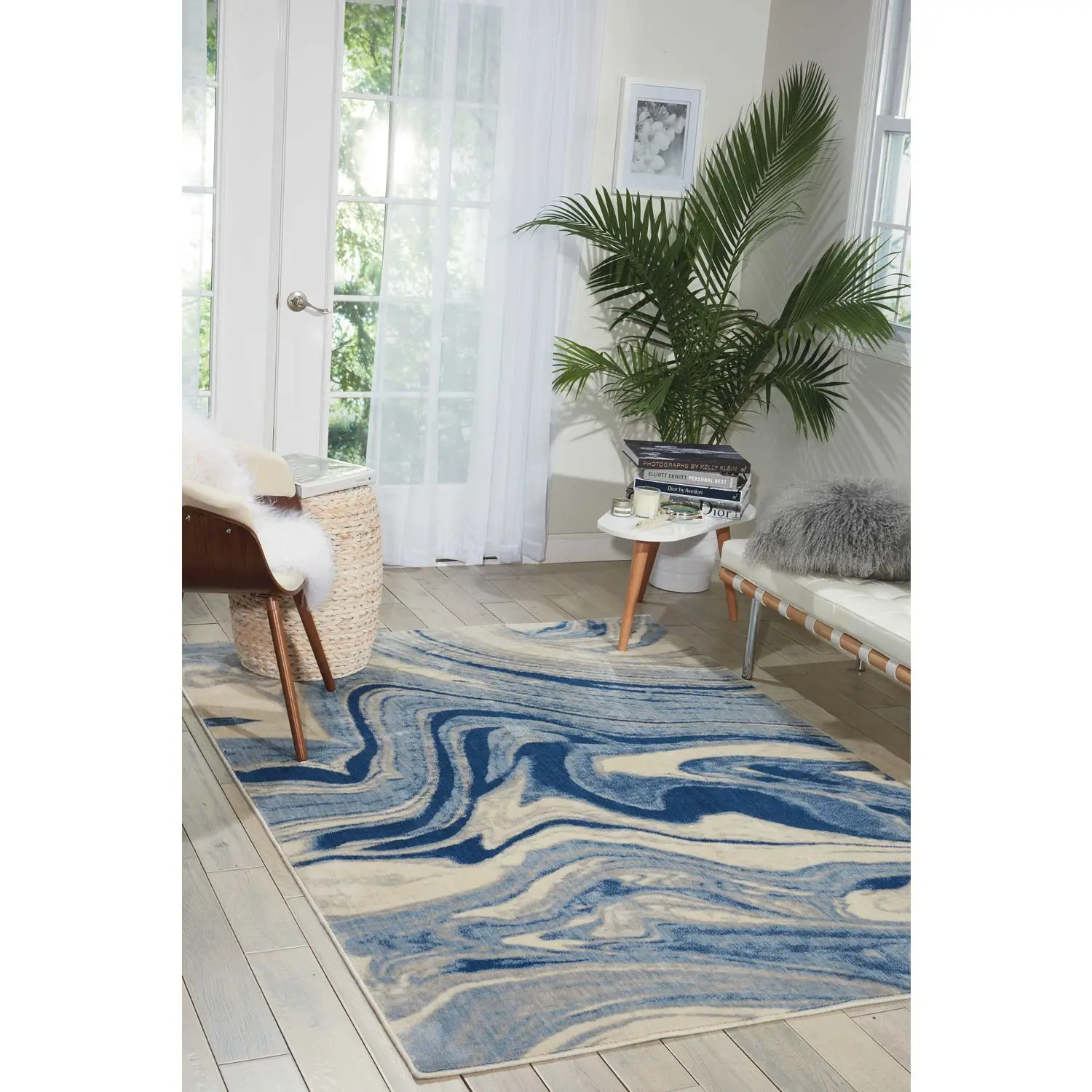 Nourison Somerset Light Blue Art Pattern Area Rug ST749 - Abstract Flow, Bold Look, Rich Texture, Durable, Living Room Decor, Interior Use - 3'6" x 5'6"