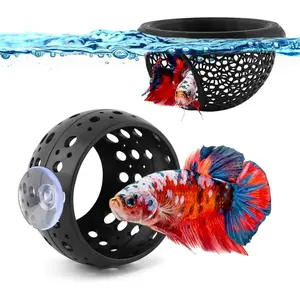 2 count Floating Bettas  & Shrimp Cave Aquarium Bettas Hammock Bett a or Shrimp Feeder Small Fish Feeding Rings Aquarium Hiding Feeding Decor(Color:Black)