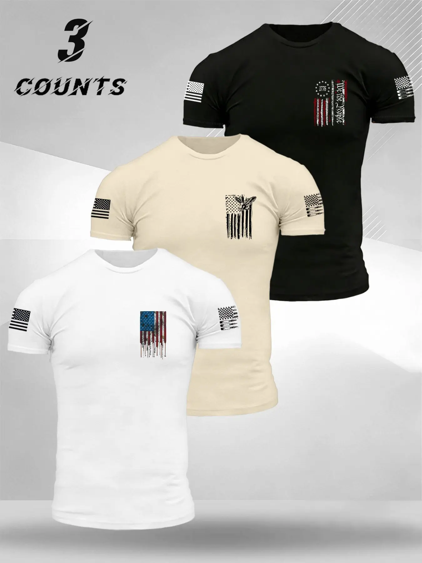 American Vintage Distressed Flag Logo T-Shirt, Stretch Fabric, Men's Daily Commute/workout Casual Short Sleeve Top, Loose-Fit Street Style, Streetwear, Menswear, Casual Summer Tee
