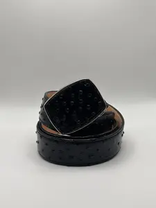 Belt- Black Leather Ostrich Design (Print)