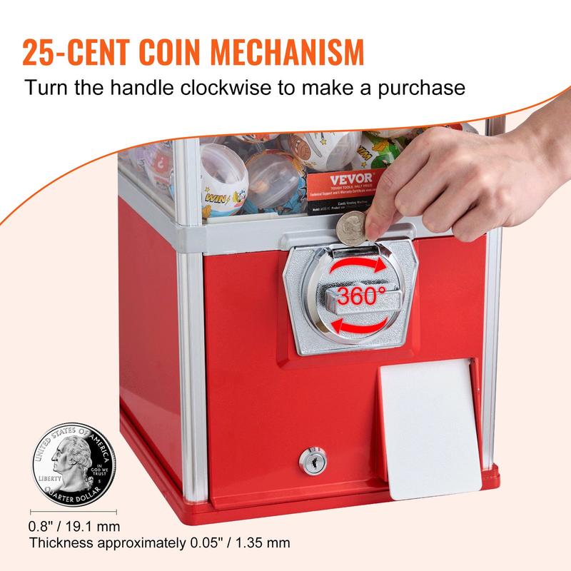 VEVOR Gumball Machine for Kids, TikTokShopBlackFriday, 25" Height Home Vending Machine, PS Bouncy Balls Dispenser, Hold 230 Capsule Toys, Rectangle Bubble Gum Machine for Game Stores, Coin Operated Gumball Bank, Red