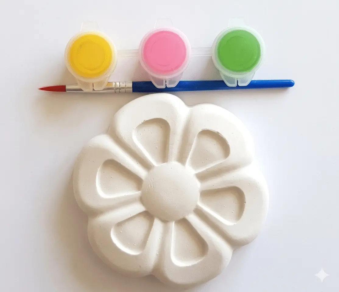 Kids Flower Painting Kit – DIY Plaster Craft with Paint & Brush