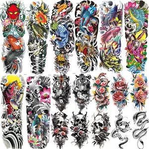 18 Colorful Koi Fish Temporary Tattoos, Waterproof Designs for Women & Men, Realistic Watercolor Halloween Fake Body Art Stickers, Henna Tattoo Sticker