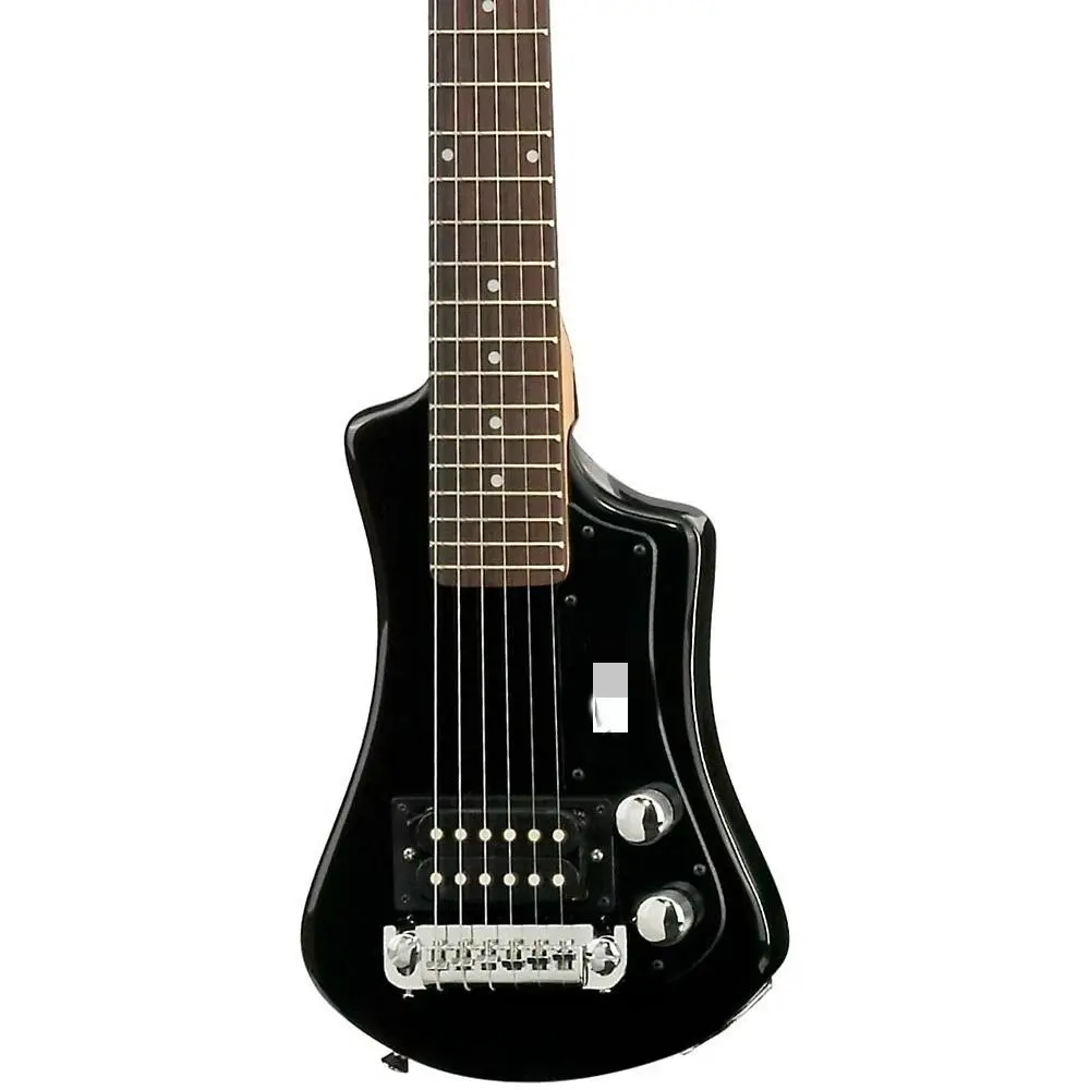 HOFNER Shorty Travel Electric Guitar - Black, Customizable Unisex Musical Instrument for Adults, Save Money, Full Refund Eligible for On-The-Go Play