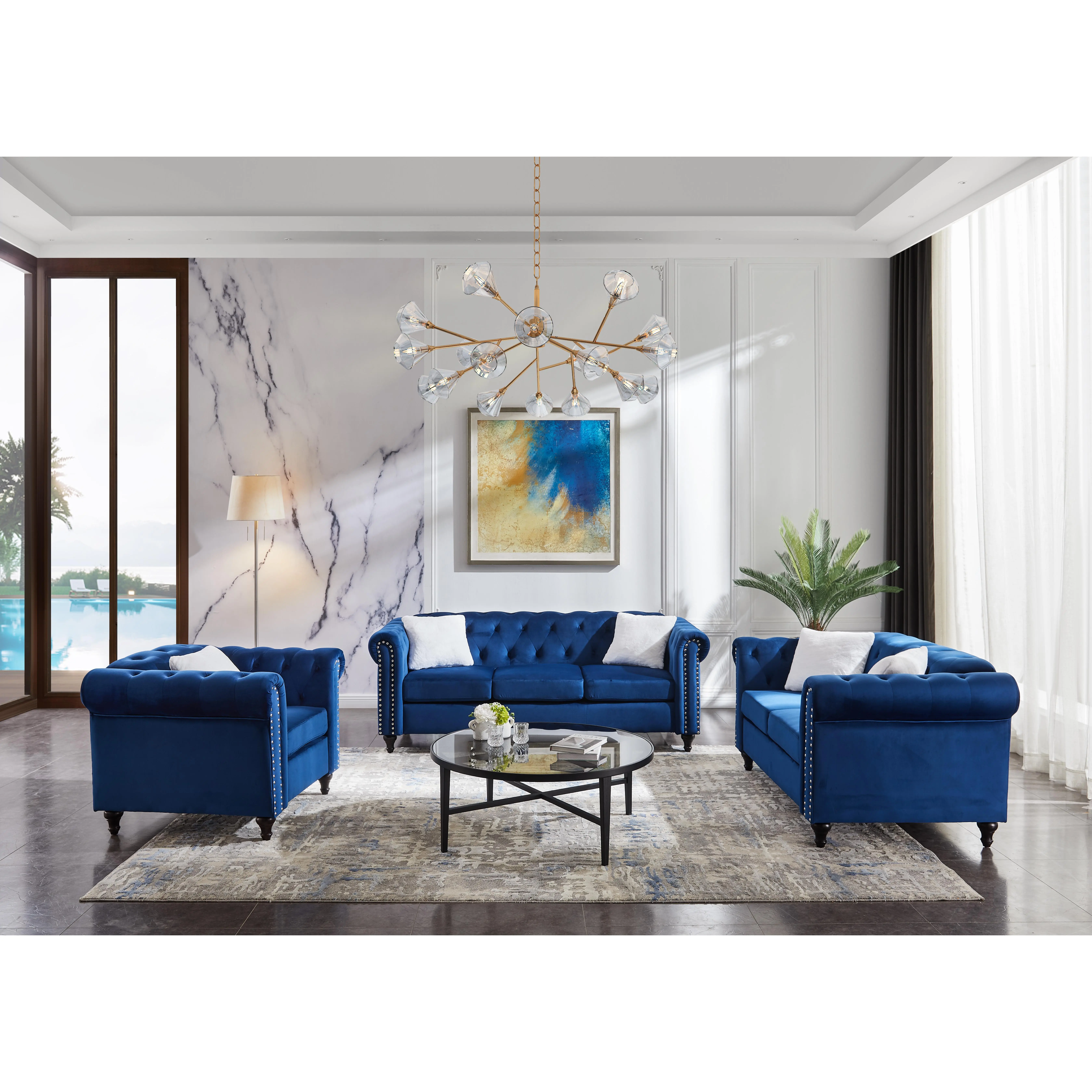 3 Piece Living Room Sofa Set, including 3-seater sofa, loveseat and sofa chair,