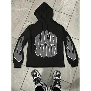 Men's Fire & Letter Print Drop Shoulder Hoodie, Fashion Casual Regular Fit Hooded Sweatshirt for Daily Holiday Outdoor Wear, Men Clothes for Fall & Winter