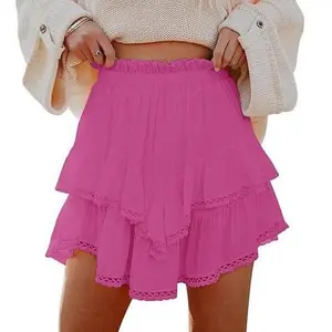 Boho Ruffle Tiered Mini Skirt for Women, High Waist Flowy Swing Short Skirt for Golf Tennis