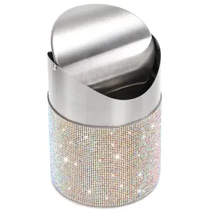 Countertop, 1.5 Liter Rhinestone Garbage Bin with Swing Lid for Home, Office, Tabletop, Bedroom,