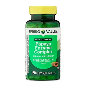 Spring Valley Papaya Enzyme Complex Chewable Tablets 180 Count Fast Dissolve Dietary Supplement for Digestive Health Support Vitamin