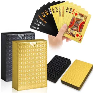 Waterproof Playing Cards 2 Pack, Plastic Poker Cards, Deck of Cards, Diamond Plastic Playing Cards for Beach Blackjack Texas Canasta Bridge Adult Card Games, Gold & Black