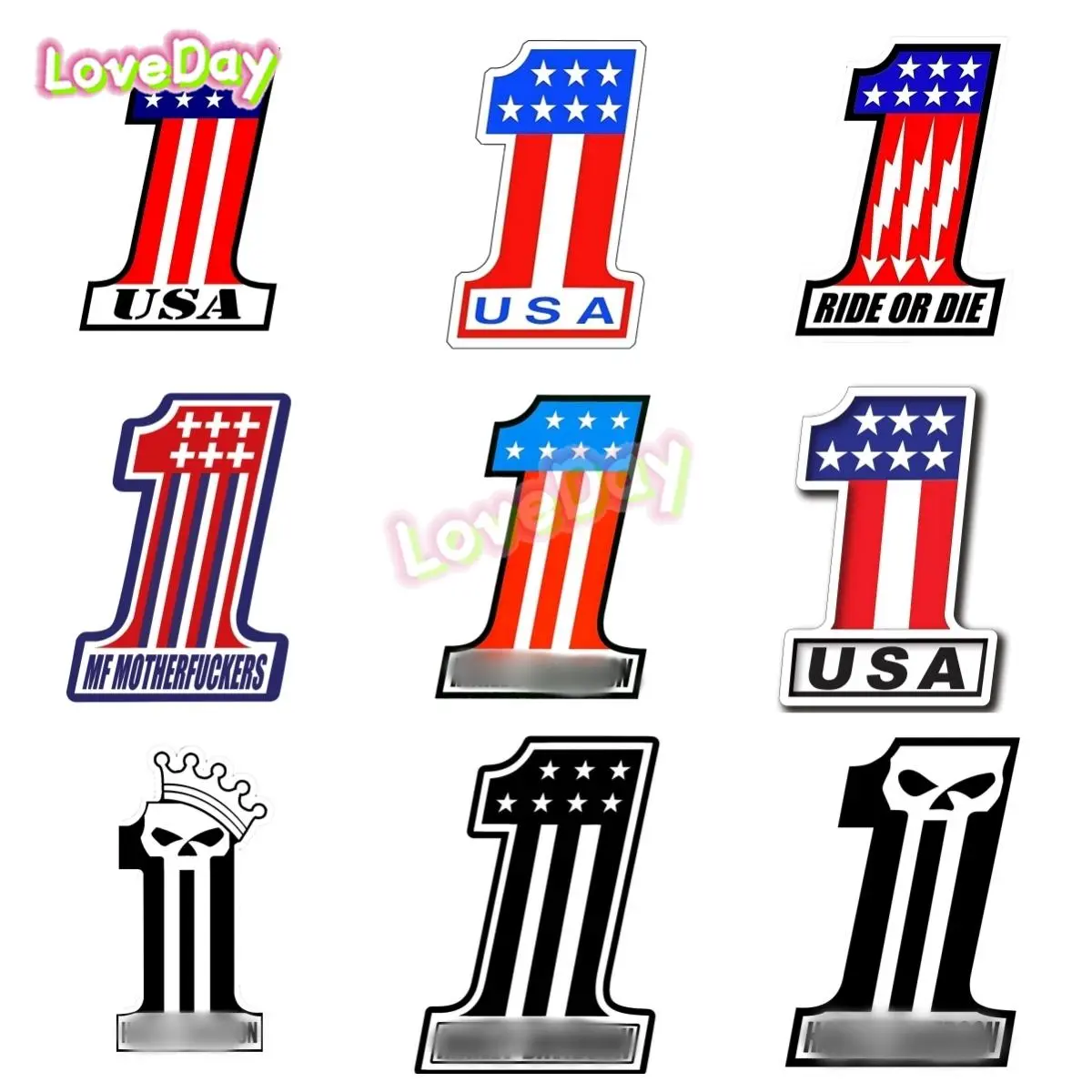 USA Number # 1 American Flag Sticker Skull Motorcycle Racing Decoration Decal Vinyl Number One US Decal Sticker