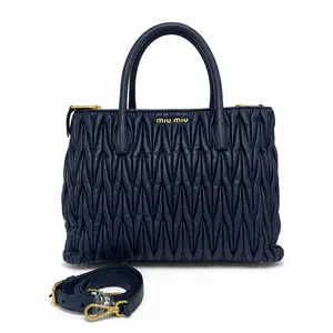 Pre-owned Miu Miu Ruched Pleated Leather Tote Bag D0274