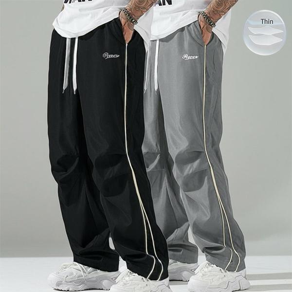 Men's 2-Pack Summer Joggers | Lightweight & Soft | Side Gold Stripes | Loose Straight Fit | Street Style / Workout / Chilled Vibe | Black / Grey & Various Colours