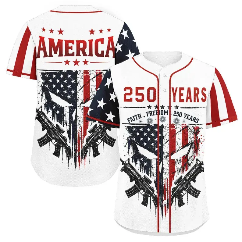 Delivered after July 4th-Patriotic Skull Baseball Jersey USA 250 Years Independence Shirt USA Flag Custom Unisex Sports Jersey Gift