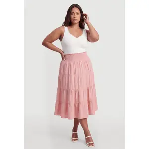 Plus Size Smocked High Waisted Tiered Maxi Skirt
