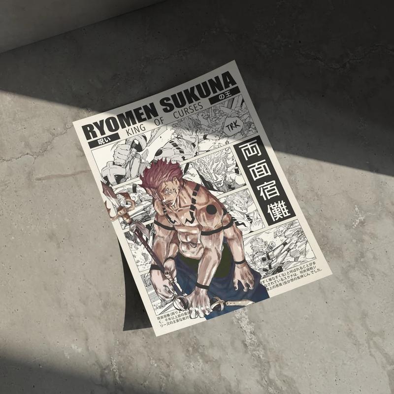 Sukuna Jujutsu Kaisen Anime Poster Art, JJK Ryomen Sukuna Manga Poster Wall Decor, Christmas Gift for Anime Fan Retro Minimalist Aesthetic