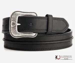 ARIAT WESTERN MENS BELT LEATHER BLACK STITCHED ORIX AZTEC TAN BELT BY LA HERRADURA WESTERN WEAR