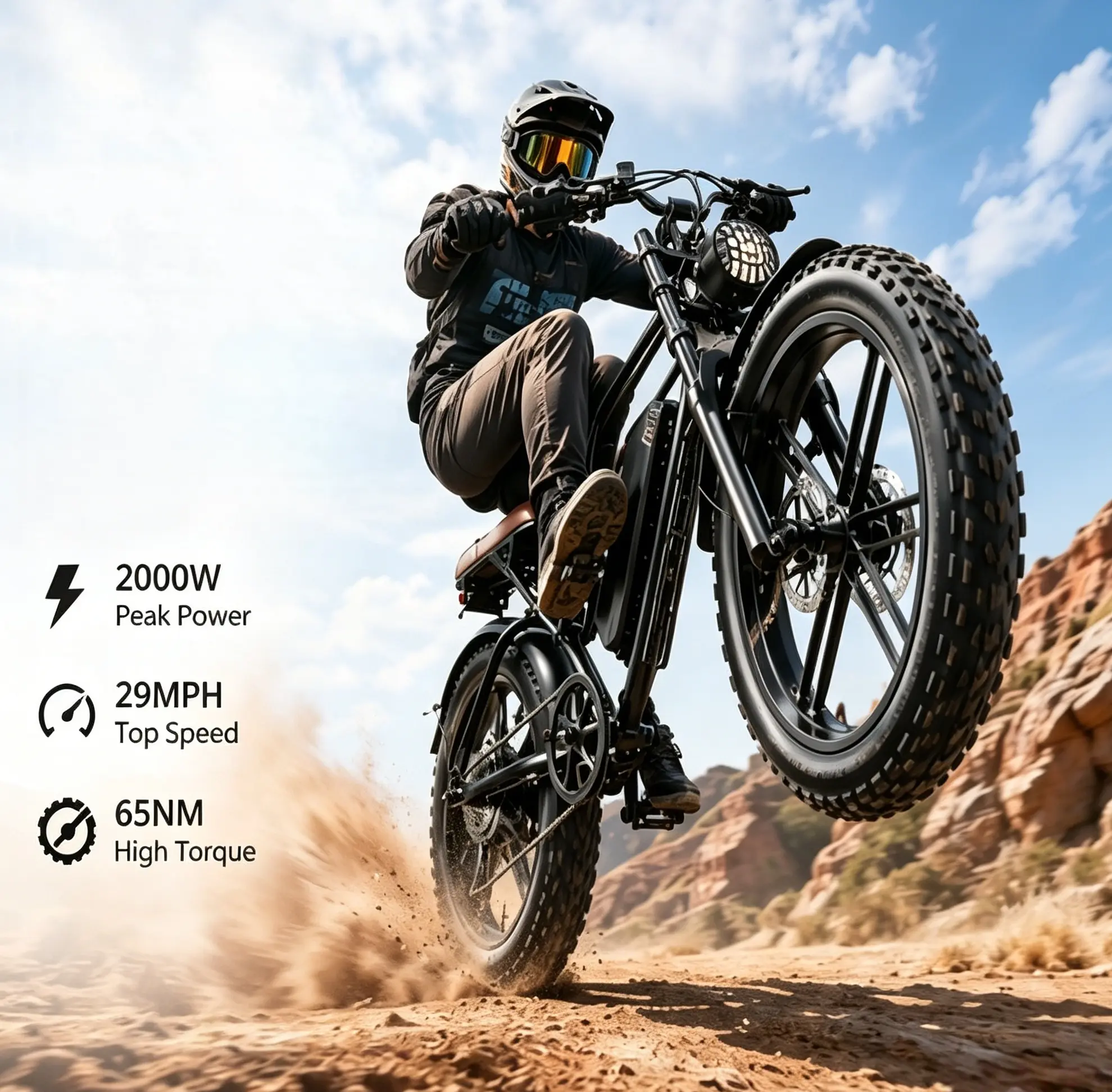 Peak power 2000W Ebike 48V 15Ah Removable Battery 29MPH 20" Fat Tire Dual Shock Absorber Adults Electric Bike for Mountains Snow Sand Road Folding High-Powered E-Bike electric bicycles