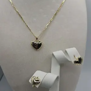 14k Gold Plated Heart Necklace and Earring Set with Elegant Chain Design and Delicate Heart Charms