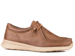 Mens Brown Tumbled Leather  Chukka With Two Eyelets  Elastic Laces