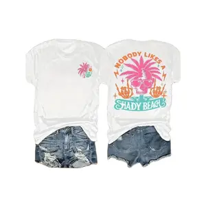 Womens Summer Graphic Tee Funny Beach Skull Palm Tree Print Short Sleeve Crewneck Loose Fit Soft Cotton Casual Top For Vacation Travel Weekend Outfit