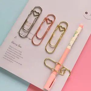 30pcs Heart-Shaped Pen Clips, Metal Pencil Clamps, Multifunctional Rose Gold Silver Color Carbon Steel Paperclips, Portable Large Size Organizer