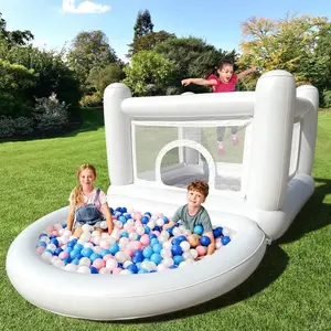 Inflatable Castle Bouncy House With Big Water Pool White Bounce House, Bounce House For Kids 3-6 With Ball Pit Pool, Toddler Mini Bounce House, Indoor Outdoor Inflatable Bounce House For Kids And Adults