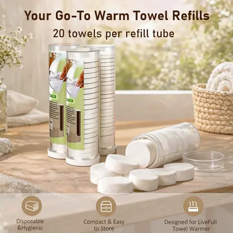 LIVEFULL Refill Towels for CL01 Hot Towel Machine (Machine Not Included) - Selfcare Skincare Tool, 20 per Unit, 60/120/180 Count (3/6/9 Units)