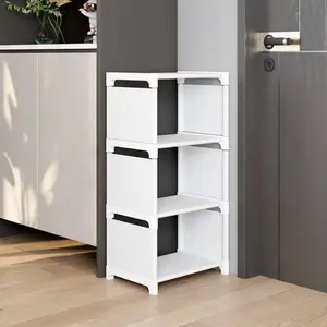 Free-standing white storage rack: multi-compartment durable model, easy to assemble, garage/kitchen/retail store/foyer bedroom universal