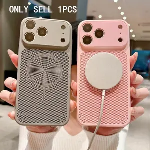 Summer Ice Cooling Breathable Mesh Magnetic Case for iPhone 16 / 17 Pro Max / 15 Pro / 14 Plus / 13, Hard Protective Cover, Accessories