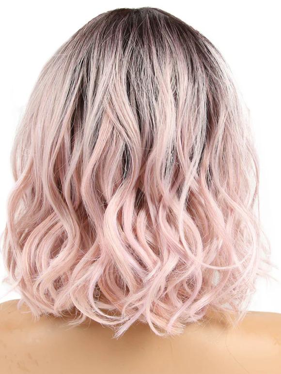 Noble Natural Wave 12 Inches Pink Ombre Color Short Curly BOB Hair Wigs