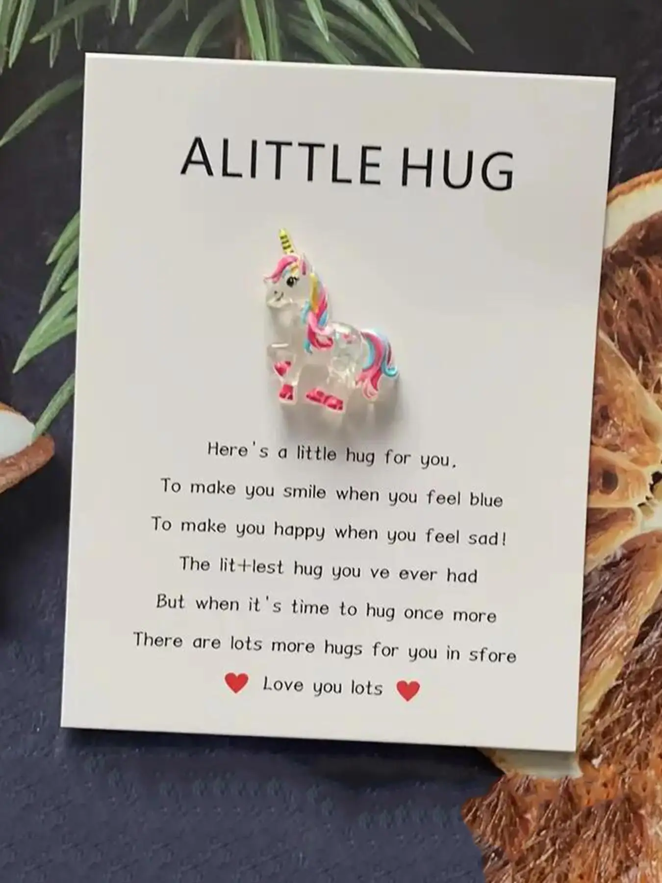 Cute Cartoon Unicorn Design Resin Accessories, with Pocket Hug Gift Card, Pastel Color Special Birthday Wedding Party Gift, Encouragement Greeting Car