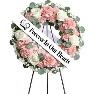 Elegant Funeral Wreath Sash – Funeral Sash Memorial Wreath Sash Funeral Ribbon Celebration,Forever in Our Hearts Memorial Ribbon for Graves & Wreaths (White)