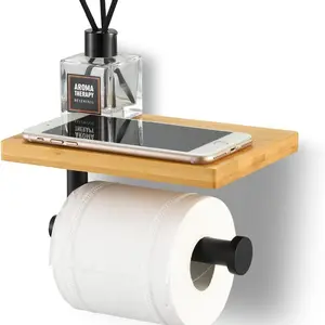 Self-Adhesive Wall-Mounted Toilet Paper Holder with Storage Shelf, Modern Design No Drilling Required, Easy Installation