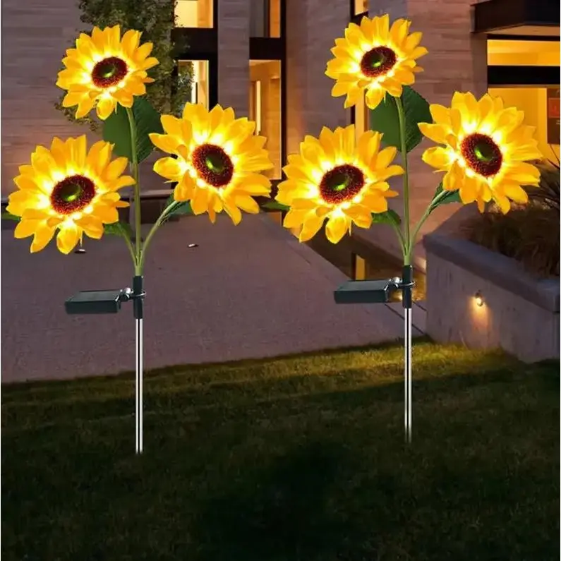 2-Pack Solar-Powered Sunflower LED Lights, 1.2V 600mAh Rechargeable Silk Cloth Decorative Flowers, IP65 Waterproof Landscape Lights for Home & Garden Lawn Decor