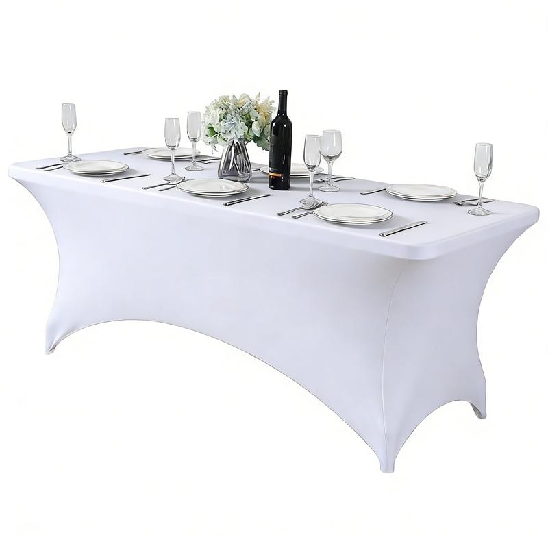 VBXNT 2PCS 6FT Stretch Full-Cover Tablecloth (Black, White) Washable Wrinkle Resistant Durable Design Table Cover Fitted for Event, Wedding, Banquet, Parties Decor [72Lx30Wx30H Inch]