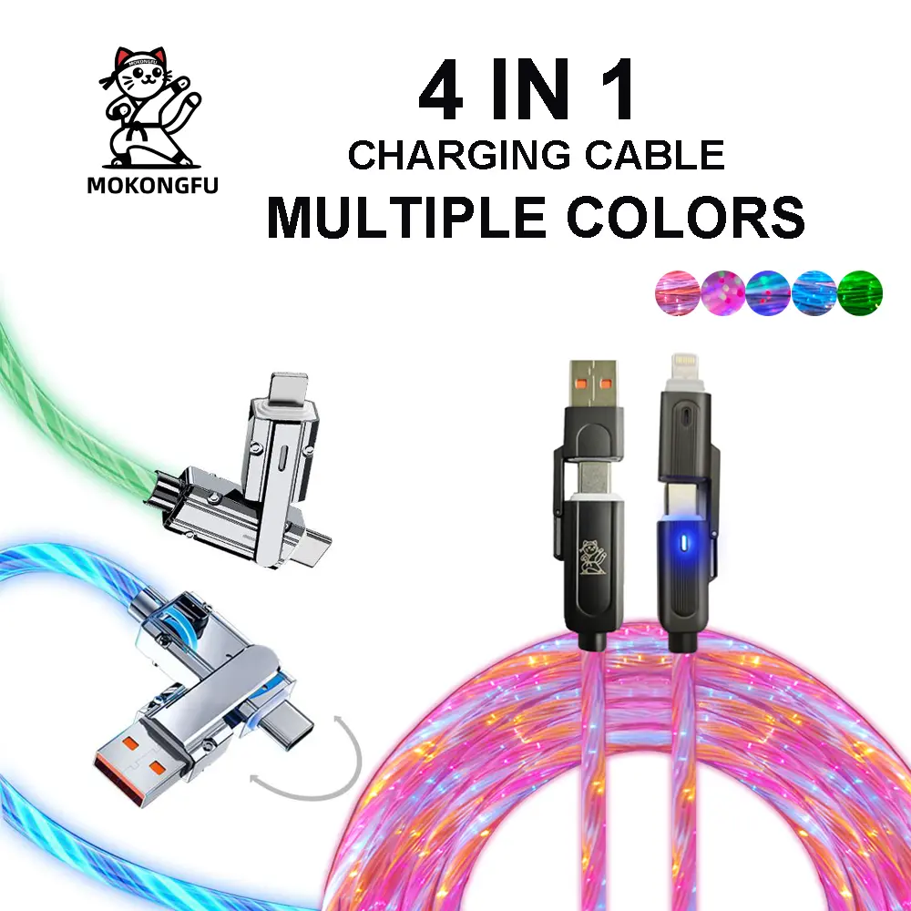 Mokongfu 120W High-Power Multi-Device Charging Cable, 4-in-1 Color-Changing LED Rainbow Fast Charging USB A/Type C for iPhone, iPad, Samsung (3ft/6ft/10ft, Blue&Green) - Mobile USB Cables