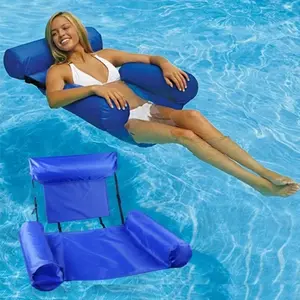 Inflatable Floating Recliner Chair, Durable PVC Foldable Lounge Chair with Armrests and Headrest, Portable Beach Pool Party Float