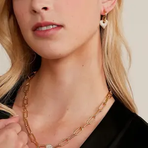 Zenzii Pavé Heart Lock Chain Short Necklace Jewelry Silver-Tone Link Design for Everyday Wear
