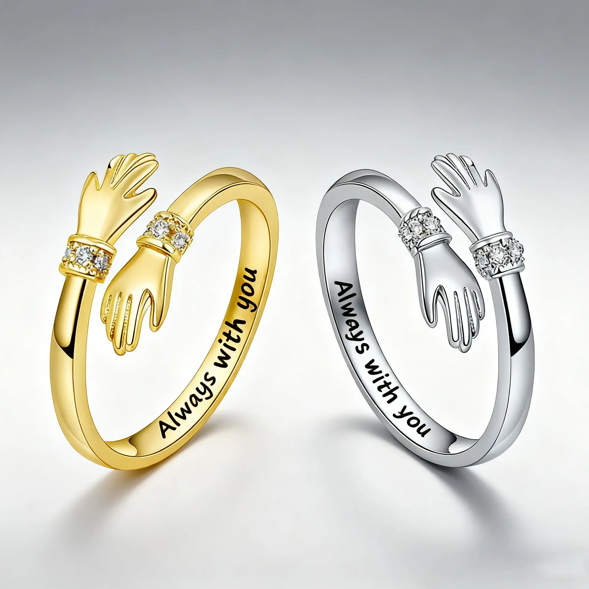 Zircon double-embracing ring for women, adjustable opening, perfect as an anniversary gift.